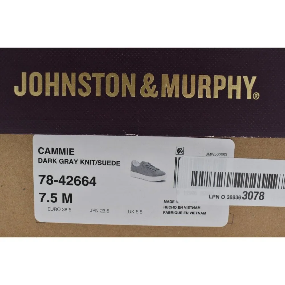 Johnston‎ & Murphy Womens Size 7.5 Cammie Knit Suede Lace Up Gray Sneakers Shoes